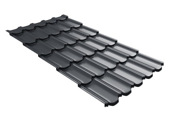 Металлочерепица квинта плюс с 3D резом 0,5 Quarzit PRO Matt RAL 7024 мокрый асфальт купить в Черкесске